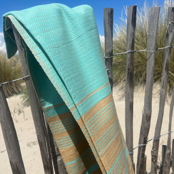 Hamamtuch Bio-Baumwolle Sand türkis
