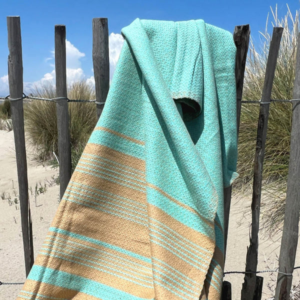 Hamamtuch Bio-Baumwolle Sand türkis