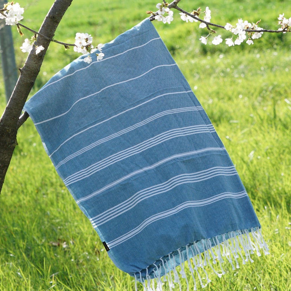 Hamamtuch Bio-Baumwolle Fouta Hammam ozeanblau