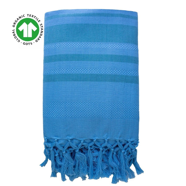 Hamamtuch Bio-Baumwolle Karawan GOTS-zertifiziert, Fairtrade Hamamtuch/Fouta Bio-Baumwolle Garden Hellblau von Der kleine Bazar