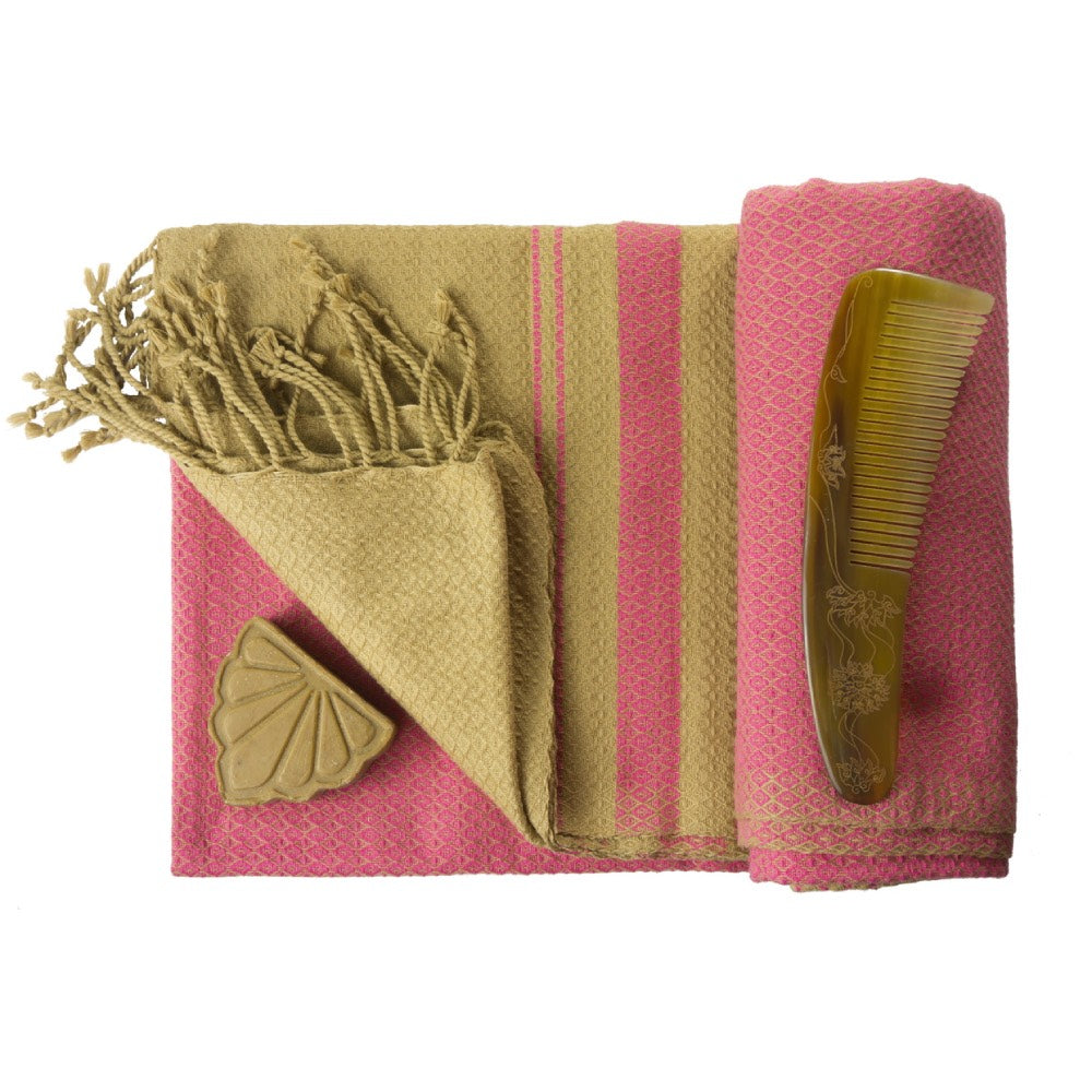 Hamamtuch Bio-Baumwolle Sand indisch-pink