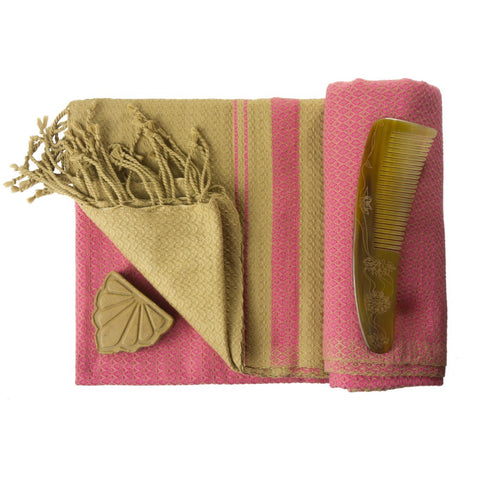 Hamamtuch Bio-Baumwolle Sand indisch-pink